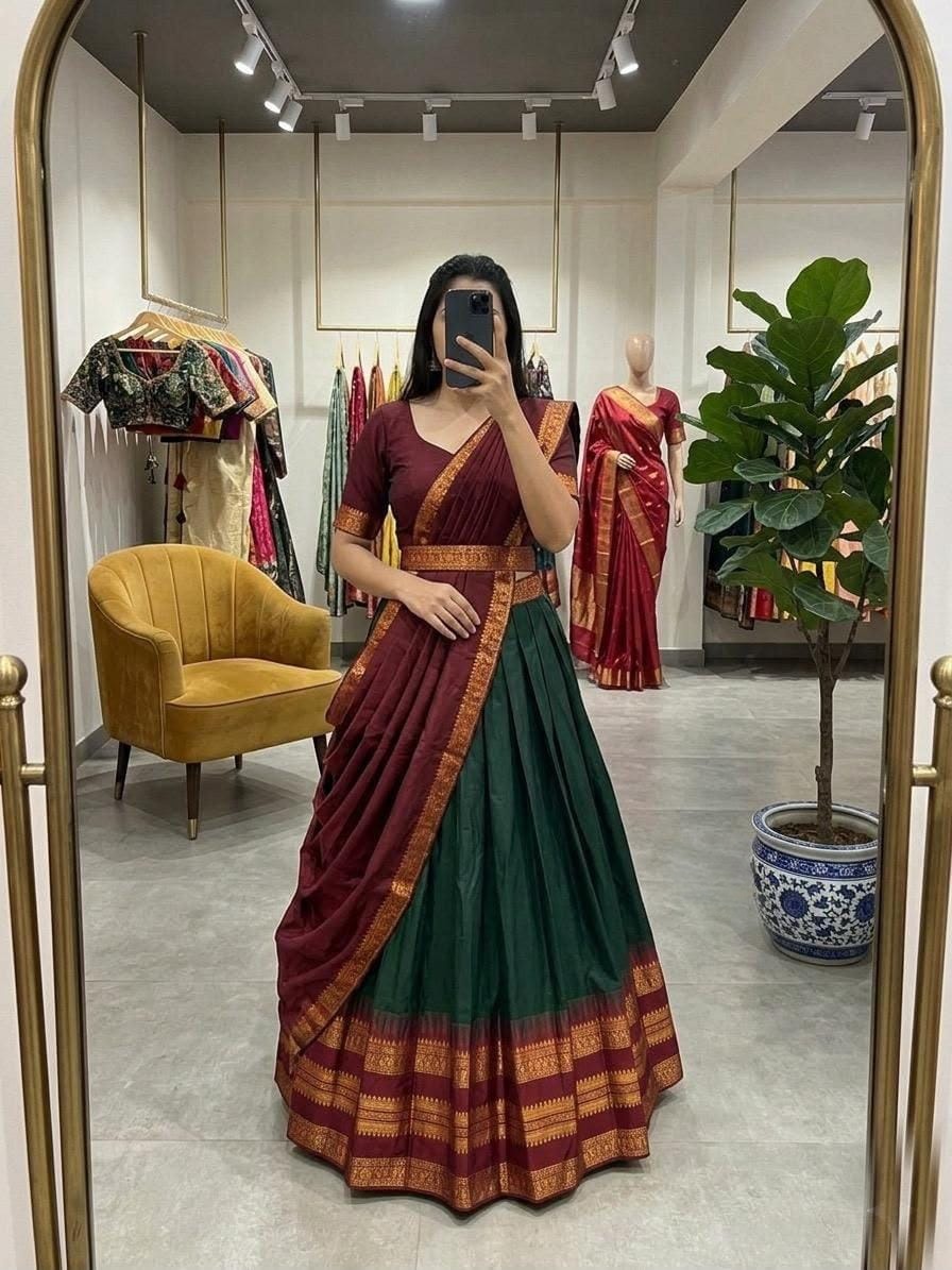 Cotton Silk lehenga set-Maroon